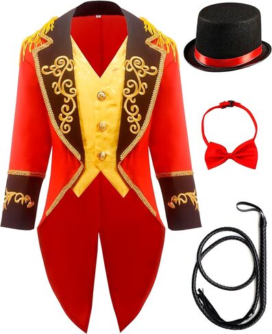 Kids Ringmaster Costume Circus Ring Master Cosplay Vest-Front Coat Outfit Halloween Dress Up 3-12 Years in Saudi Arabia