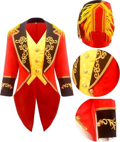 Kids Ringmaster Costume Circus Ring Master Cosplay Vest-Front Coat Outfit Halloween Dress Up 3-12 Years in Saudi Arabia
