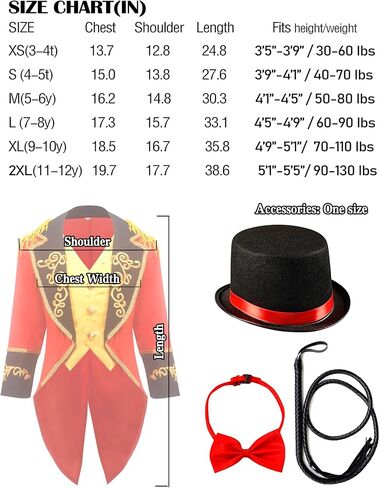 Kids Ringmaster Costume Circus Ring Master Cosplay Vest-Front Coat Outfit Halloween Dress Up 3-12 Years in Saudi Arabia