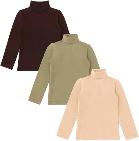 Lilax Girls' 3 Pack Basic Long Sleeve Turtleneck Cotton T-Shirt, Colorful Multipack in Saudi Arabia