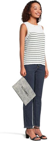 AllSaints Izzy Denim Clutch, Washed Grey in Saudi Arabia