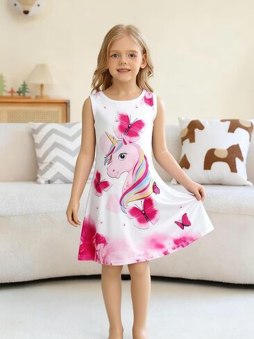 Girls Unicorn Butterfly Dress Summer Sleeveless Casual Dresses Outfit for Kids in Saudi Arabia