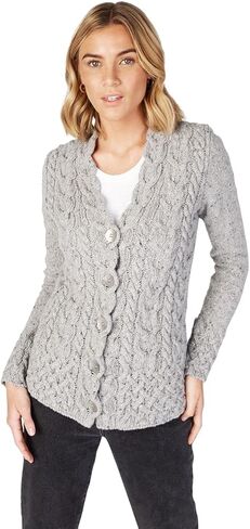 Irish Sweater Cardigan for Women's Aran Merino Wool Cardigan with Buttons Made in Ireland in Saudi Arabia