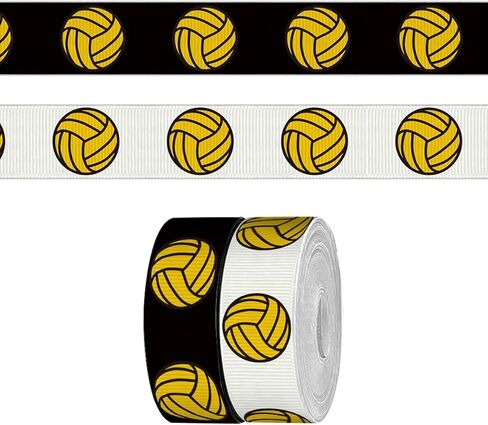 2 Rolls 5 Yards Sports Volleyball Ribbon for Crafting Sewing, 7/8 Inch Black White Grosgrain Ribbons for Gift Wrapping, Track Field Balls Ribbons for Hair Bow Cheerleader Accessories in Saudi Arabia
