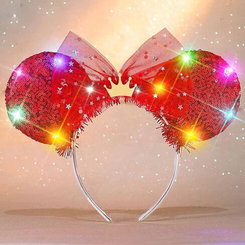 Unicra Light Up Headband Headbands Headbands Headbands Bow Hair Accessories للنساء والفتيات (آذان الترتر الأحمر - تيارا) in Saudi Arabia