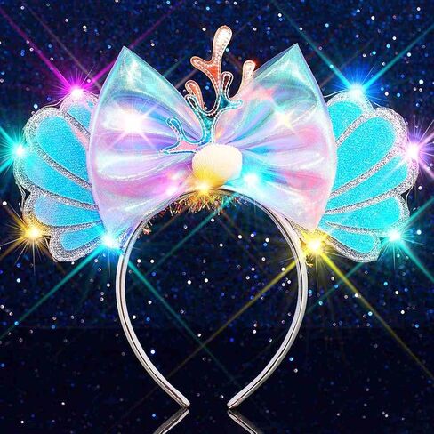 Unicra Light Up Headband Headbands Headbands Headbands Bow Hair Accessories للنساء والفتيات (آذان الترتر الأحمر - تيارا) in Saudi Arabia