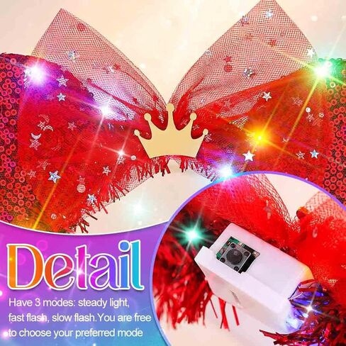 Unicra Light Up Headband Headbands Headbands Headbands Bow Hair Accessories للنساء والفتيات (آذان الترتر الأحمر - تيارا) in Saudi Arabia
