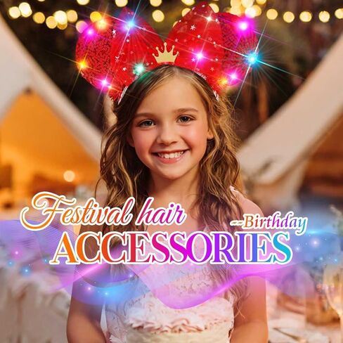 Unicra Light Up Headband Headbands Headbands Headbands Bow Hair Accessories للنساء والفتيات (آذان الترتر الأحمر - تيارا) in Saudi Arabia
