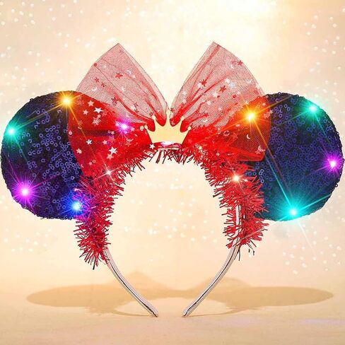 Unicra Light Up Headband Headbands Headbands Headbands Bow Hair Accessories للنساء والفتيات (آذان الترتر الأحمر - تيارا) in Saudi Arabia