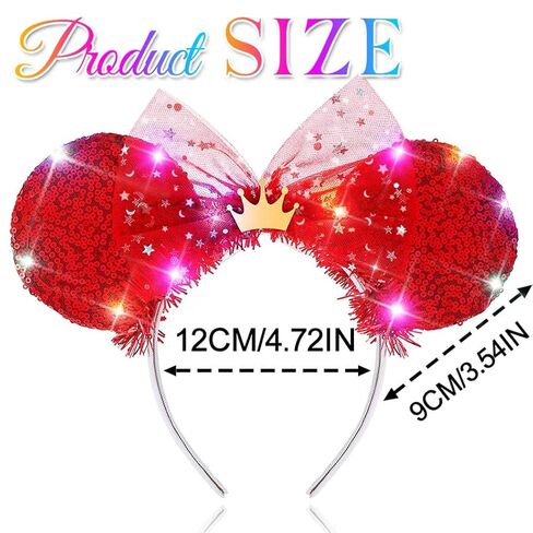 Unicra Light Up Headband Headbands Headbands Headbands Bow Hair Accessories للنساء والفتيات (آذان الترتر الأحمر - تيارا) in Saudi Arabia