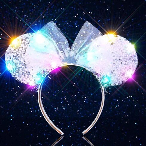 Unicra Light Up Headband Headbands Headbands Headbands Bow Hair Accessories للنساء والفتيات (آذان الترتر الأحمر - تيارا) in Saudi Arabia