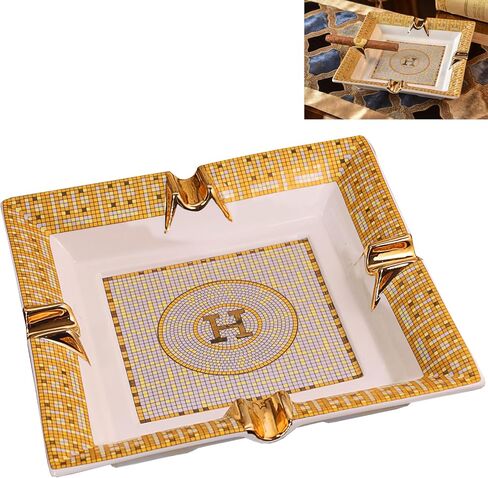 Ceramic Ashtray: A Stylish Indoor & Outdoor Cigarette Ashtray, Suitable for Home, Coffee Shop and Patio, Elegant Gold (Small Size) in Saudi Arabia