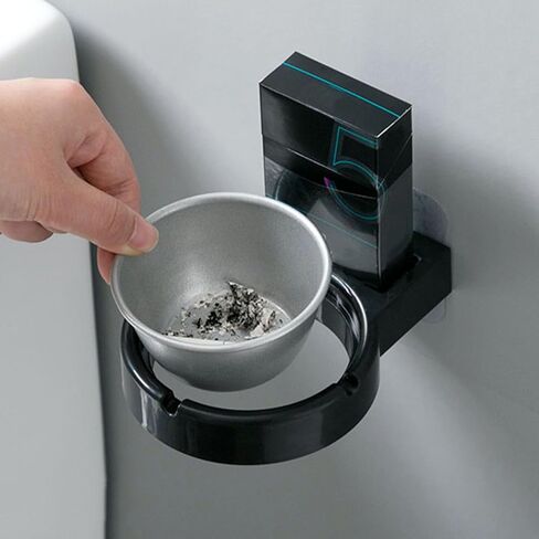 Haofy Wall Mounted Ashtray Stainless Steel Cigarette Bin with Storage Holder Adhesive for Bathroom Toilet Home Office Hotel (Black) in Saudi Arabia