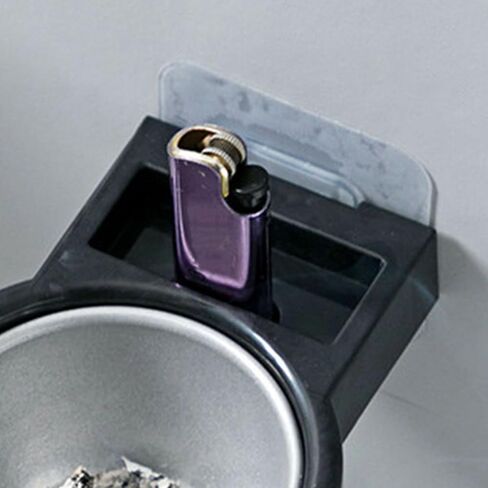 Haofy Wall Mounted Ashtray Stainless Steel Cigarette Bin with Storage Holder Adhesive for Bathroom Toilet Home Office Hotel (Black) in Saudi Arabia