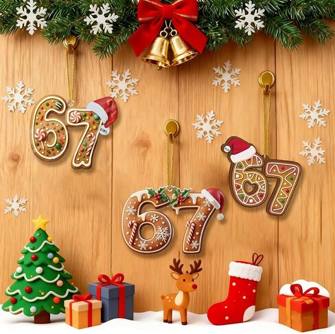 3PCS Six Seven Christmas Ornament，67 Acrylic Ornament, Funny 67 Meme Ornament，Santa Ornaments for Christmas Tree, Funny Teen Gift (C) in Saudi Arabia