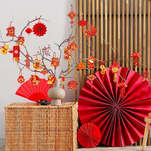 Chinese New Year Decorations, Lunar New Year Ornaments 2026 Horse Spring Festival Tree Decorations, Good Luck Ornament Red Lanterns Festive Tree Ornament for 2026 Year of The Horse Party in Saudi Arabia
