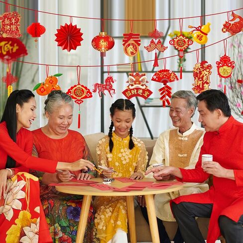 Chinese New Year Decorations, Lunar New Year Ornaments 2026 Horse Spring Festival Tree Decorations, Good Luck Ornament Red Lanterns Festive Tree Ornament for 2026 Year of The Horse Party in Saudi Arabia