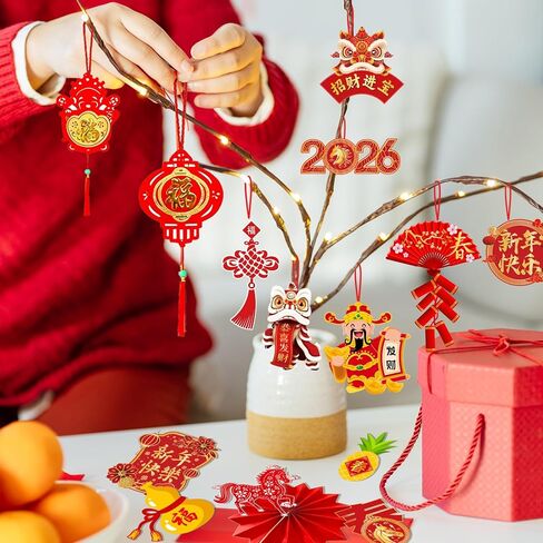 Chinese New Year Decorations, Lunar New Year Ornaments 2026 Horse Spring Festival Tree Decorations, Good Luck Ornament Red Lanterns Festive Tree Ornament for 2026 Year of The Horse Party in Saudi Arabia