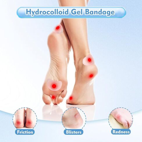 40ct Hydrocolloid Bandages Blister Bandages for Feet, Water Resistant Gel Blister Pads Blister Cushions for Heel Blister Prevention, Waterproof Toe Protection - 6 Size in Saudi Arabia