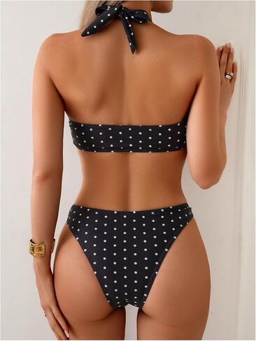 Milumia Women's 2 Piece Polka Dots Bikini Set Metal Ring Halter Tie Back Swimsuits Bathing Suits in Saudi Arabia