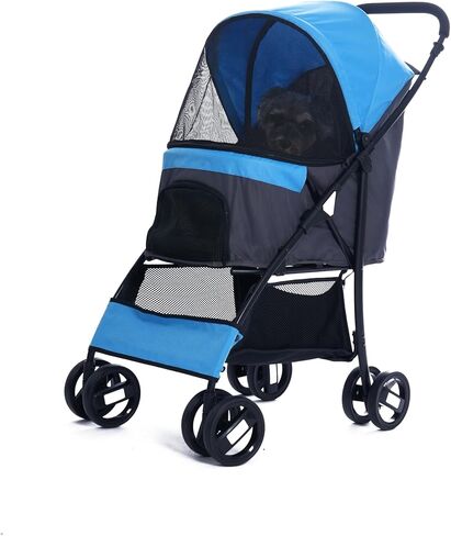 Foldable Jogger Pet Stroller with Weather Cover Storage Basket Pet Travel Carrier for S/M Dogs Cats up to 50lbs (Black) in Saudi Arabia