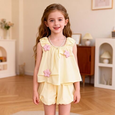 Toddler Girl Clothes Summer Outfits, Sleeveless Tank Top + Shorts 2Pcs Cute Baby Girls Clothing Set 1-7T in Saudi Arabia