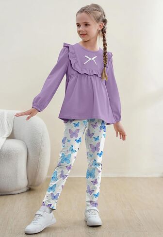 AMCLOS مجموعة ملابس الفتيات 3-8 سنوات ملابس الأطفال، رائعتين لطيف كشكش Bowknot كم طويل بلايز + السراويل الطويلة الأزهار الخريف in Kuwait