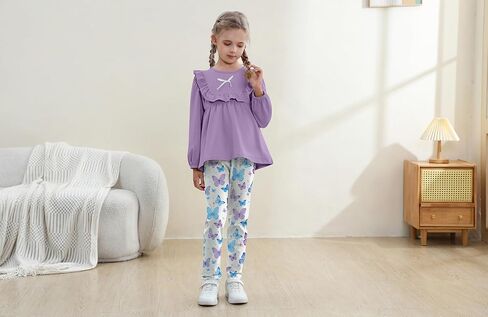 AMCLOS مجموعة ملابس الفتيات 3-8 سنوات ملابس الأطفال، رائعتين لطيف كشكش Bowknot كم طويل بلايز + السراويل الطويلة الأزهار الخريف in Kuwait