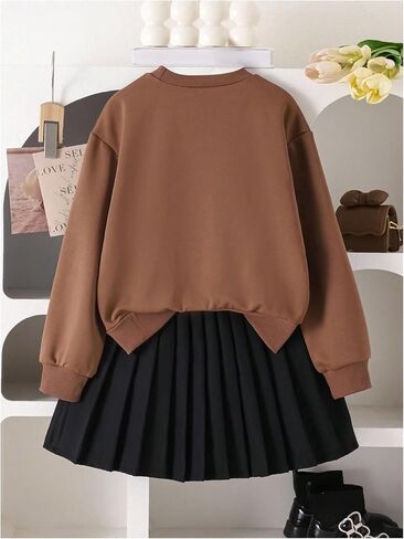 WDIRARA Girl's 2 Piece Skirt Outfits Bow Sweatshirts Pleated Mini Skirt Set Cut Outfits in Saudi Arabia