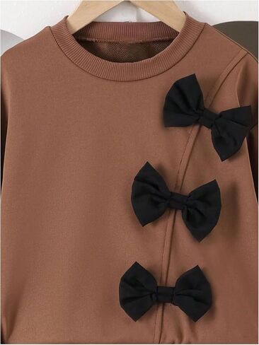 WDIRARA Girl's 2 Piece Skirt Outfits Bow Sweatshirts Pleated Mini Skirt Set Cut Outfits in Saudi Arabia