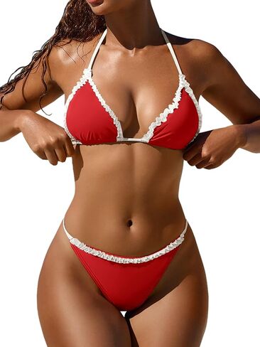 ANRABESS Sexy Bikini Sets for Women Ruffle Trim Two Piece Swimsuit 2026 Summer Bathing Suit Halter String Triangle Swimwear in Saudi Arabia