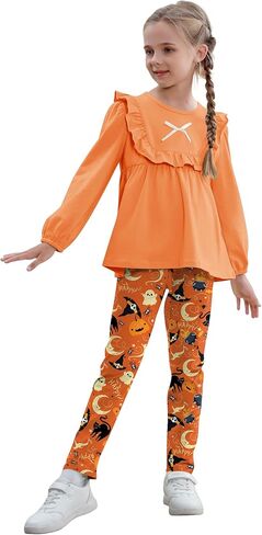 AMCLOS مجموعة ملابس الفتيات 3-8 سنوات ملابس الأطفال، رائعتين لطيف كشكش Bowknot كم طويل بلايز + السراويل الطويلة الأزهار الخريف in Kuwait