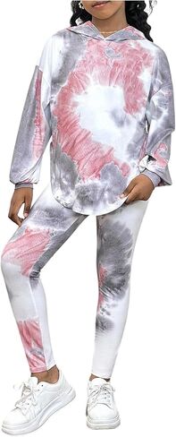 SOLY HUX Girl's 2 Piece Outfits Tie Dye Long Sleeve Hoodies Sweatshirt and Leggings Pants Matching Sets in Saudi Arabia