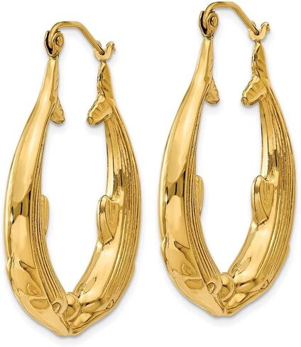 Diamond2Deal 14k Yellow Gold Polished Dolphin Hoop Earrings (L- 0.67 in, W- 0.16 in) in Saudi Arabia