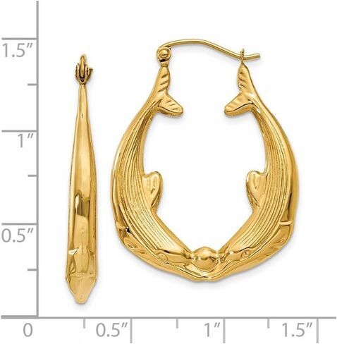 Diamond2Deal 14k Yellow Gold Polished Dolphin Hoop Earrings (L- 0.67 in, W- 0.16 in) in Saudi Arabia