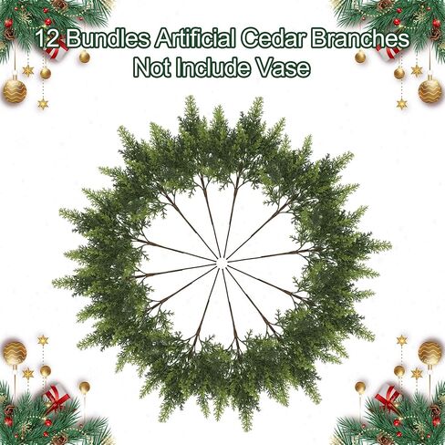 12Pcs 18" Real Touch Christmas Cedar Branches Artificial Realistic Christmas Greenery Pine Branches Faux Greenery Plants Stem for Vase DIY Crafts Garland Wreath Indoor Outdoor Home Decor in Saudi Arabia