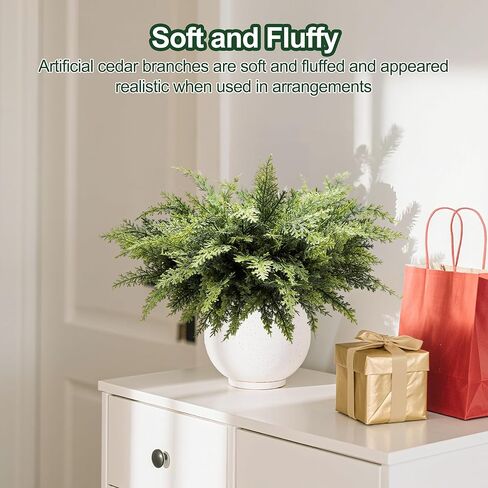 12Pcs 18" Real Touch Christmas Cedar Branches Artificial Realistic Christmas Greenery Pine Branches Faux Greenery Plants Stem for Vase DIY Crafts Garland Wreath Indoor Outdoor Home Decor in Saudi Arabia