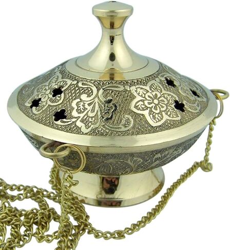 Gold Plate Over Brass Conical Incense Holder, 3 1/2" Dia - 3" H with 9" Chain in Saudi Arabia