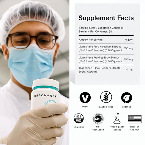 Lion’s Mane 01™ - Organic Premium Lions Mane Mushroom Extract Supplement | Fruiting Body & Pure Mycelium | Liquid Culture Mycelium with Erinacine A | Focus, Brain & Nerve Health| Non-GMO - 60 Capsules in Saudi Arabia