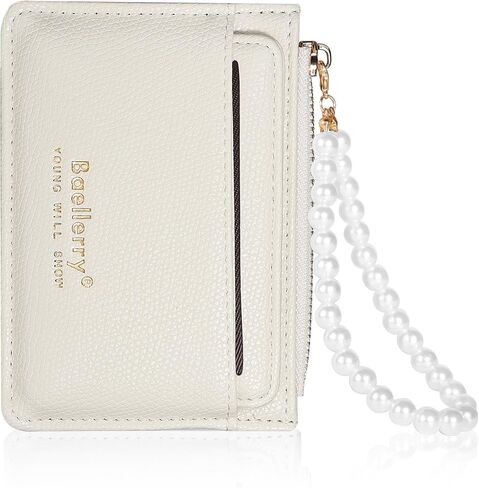 Small Wallet For Women,Slim Wallet Women Credit Card Holder RFID Blocking Pearl Wrist let Wallets with Zipper Pocket for women girls (White) in Saudi Arabia