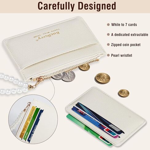 Small Wallet For Women,Slim Wallet Women Credit Card Holder RFID Blocking Pearl Wrist let Wallets with Zipper Pocket for women girls (White) in Saudi Arabia