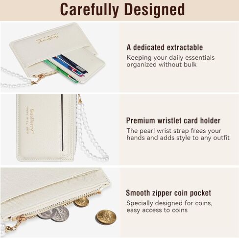Small Wallet For Women,Slim Wallet Women Credit Card Holder RFID Blocking Pearl Wrist let Wallets with Zipper Pocket for women girls (White) in Saudi Arabia