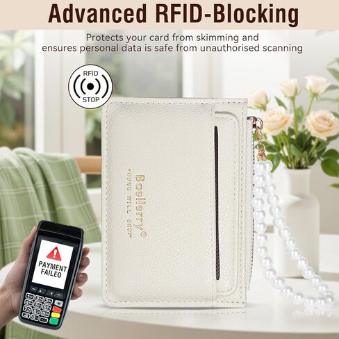 Small Wallet For Women,Slim Wallet Women Credit Card Holder RFID Blocking Pearl Wrist let Wallets with Zipper Pocket for women girls (White) in Saudi Arabia