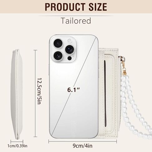 Small Wallet For Women,Slim Wallet Women Credit Card Holder RFID Blocking Pearl Wrist let Wallets with Zipper Pocket for women girls (White) in Saudi Arabia