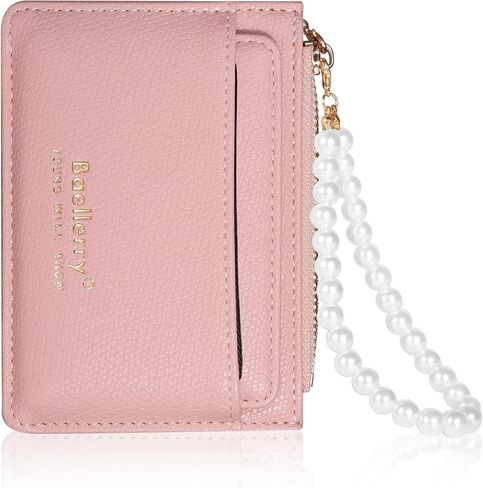 Small Wallet For Women,Slim Wallet Women Credit Card Holder RFID Blocking Pearl Wrist let Wallets with Zipper Pocket for women girls (White) in Saudi Arabia