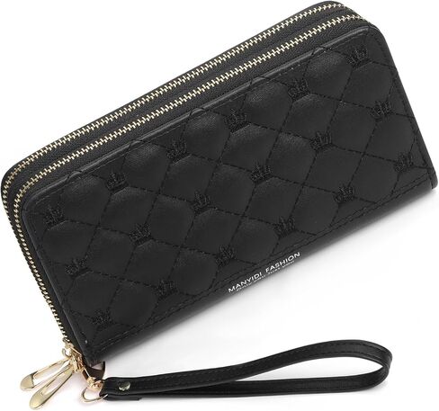 Genuine Leather Wallet for Women RFID Blocking Credit Card Holder with Double Zipper Phone Wristlet Purse (Red) in Kuwait
