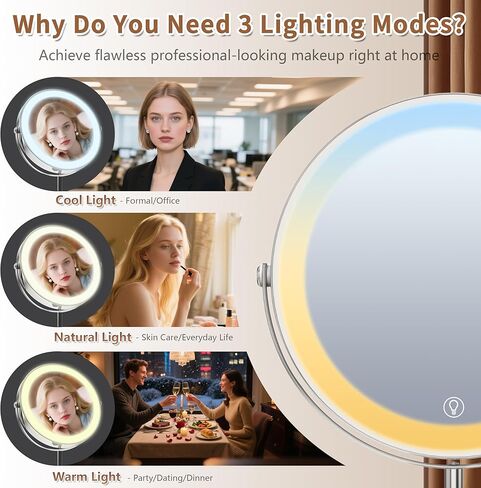 مرآة مكبرة مقاس 9 بوصات مع ضوء 1X/20X، مرآة مكياج مع ضوء تتضمن مرآة صغيرة، قابلة لإعادة الشحن 2000 مللي أمبير في الساعة، دوران 360 درجة، 3 أوضاع للألوان، مزدوجة الجوانب، مثالية للحواجب والعدسات والعناية بالبشرة in Kuwait