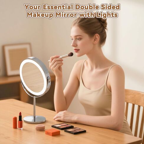 مرآة مكبرة مقاس 9 بوصات مع ضوء 1X/20X، مرآة مكياج مع ضوء تتضمن مرآة صغيرة، قابلة لإعادة الشحن 2000 مللي أمبير في الساعة، دوران 360 درجة، 3 أوضاع للألوان، مزدوجة الجوانب، مثالية للحواجب والعدسات والعناية بالبشرة in Kuwait