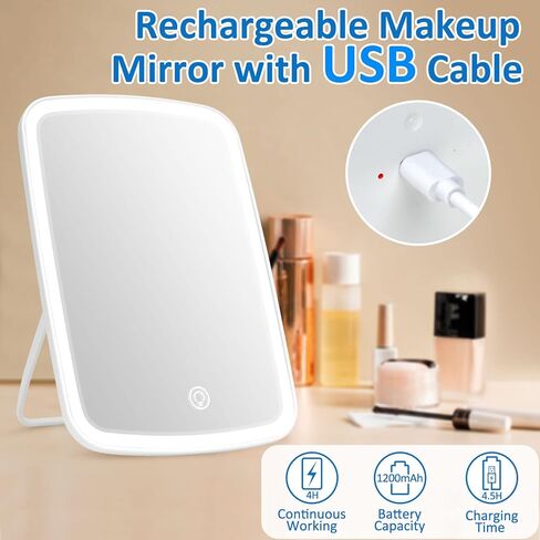 Lighted Makeup Mirror with Lights, Portable USB Rechargeable Make up Mirror, Cosmetic Mirror with Touch Screen and Brightness Adjustable in Saudi Arabia