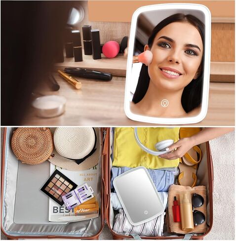 Lighted Makeup Mirror with Lights, Portable USB Rechargeable Make up Mirror, Cosmetic Mirror with Touch Screen and Brightness Adjustable in Saudi Arabia